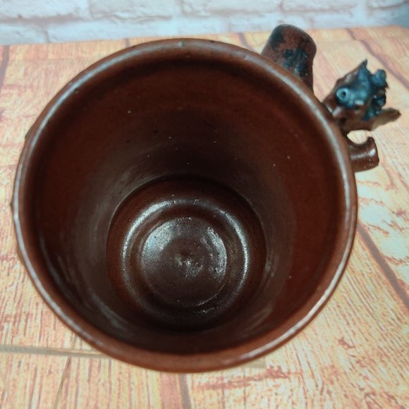 Face Mug Handmade Studio Art Brown Stoneware Pottery Eyeglasses Signed Rustic - Picture 6 of 8